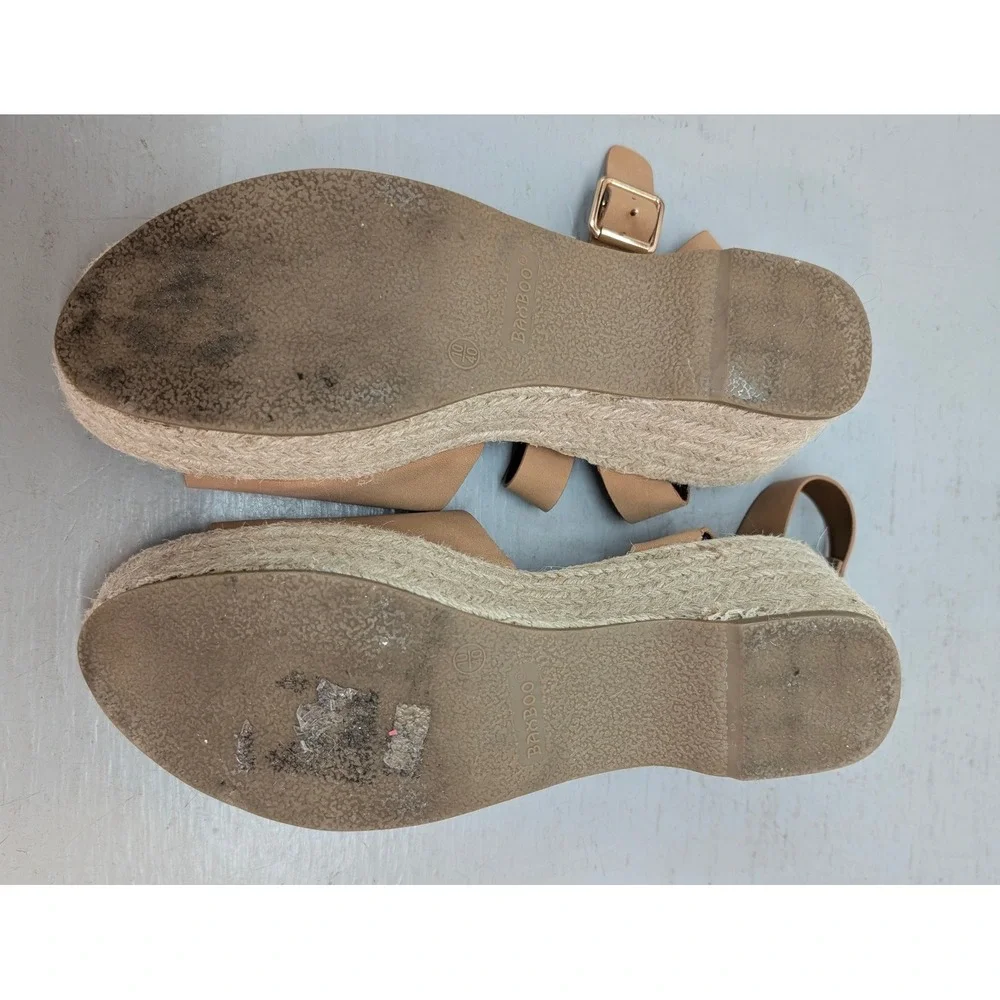 Bamboo‎ Tan Espadrille Platform Sandals Women's 10 Buckle Ankle Strap Jute Wedge